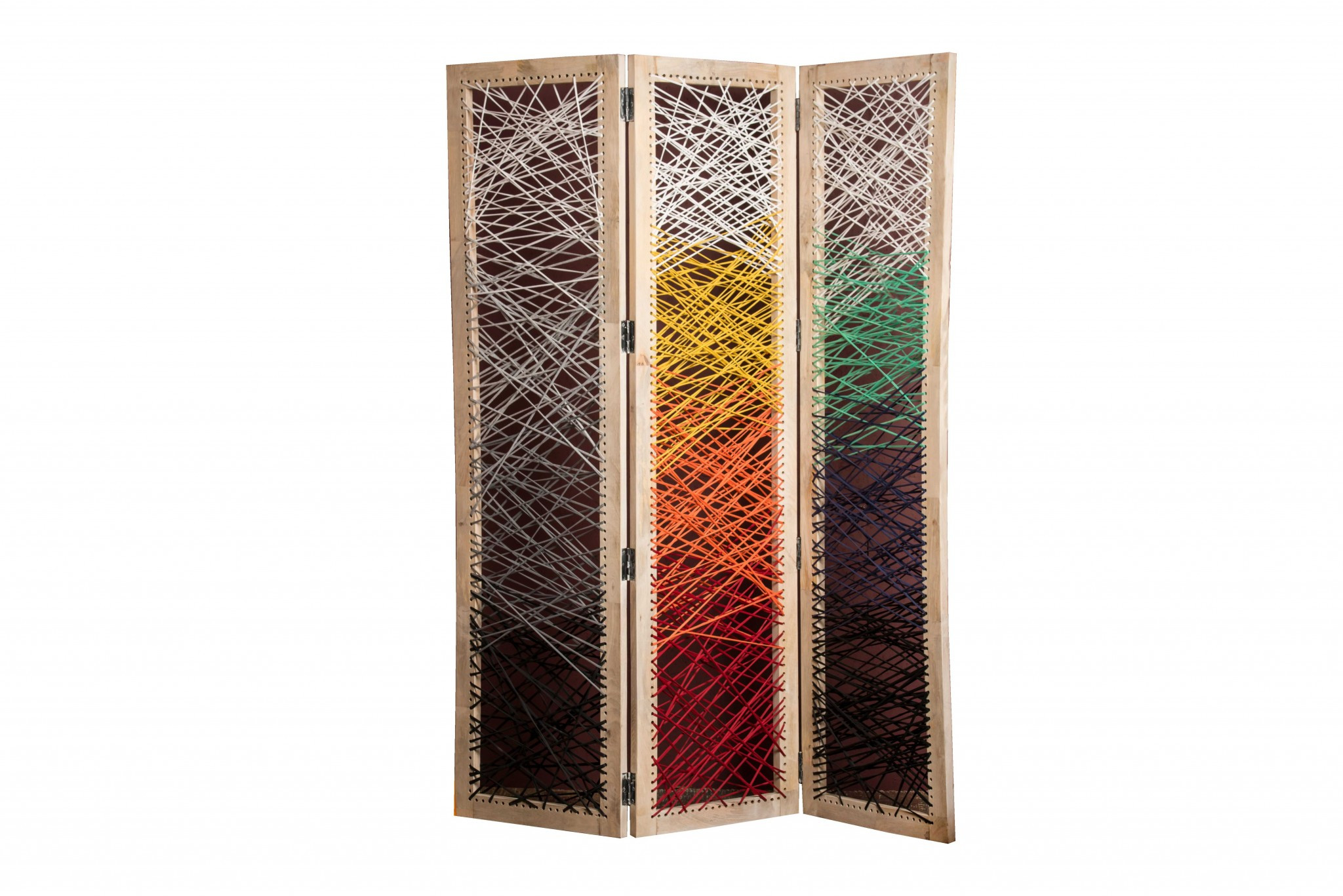 61 x 1.5 x 72 Multicolor Fabric And Wood Crisscross Screen