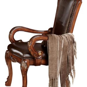 24" X 25" X 46" Faux Leather Upholstery and Cherry Oak Wood Finish Arm Chair Set2