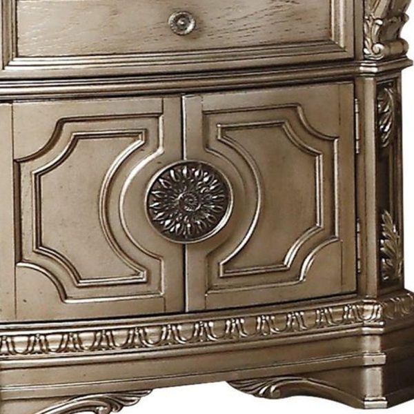 18" X 30" X 29" Antique Champagne Wood Poly Resin Nightstand wMarble Top - Image 2