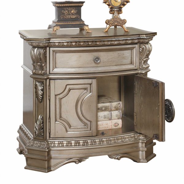 18" X 30" X 29" Antique Champagne Wood Poly Resin Nightstand wWooden Top