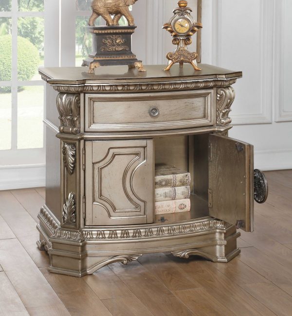 18" X 30" X 29" Antique Champagne Wood Poly Resin Nightstand wWooden Top - Image 2