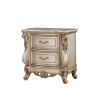 Antique White Wood Nightstand with 2 Drawers and Marble Top