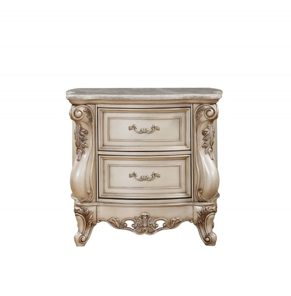 Antique White Wood Nightstand with 2 Drawers and Marble Top - Image 2