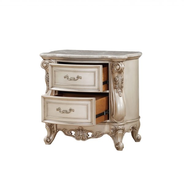 Antique White Wood Nightstand with 2 Drawers and Marble Top - Image 3
