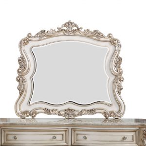 2" X 50" X 44" Antique White Wood Mirror