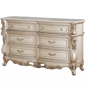 21" X 72" X 41" Antique White Wood Dresser wMarble Top