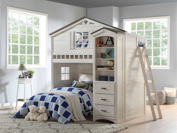 14" X 24" X 78" Weathered White Washed Gray Wood Bookcase - Image 2