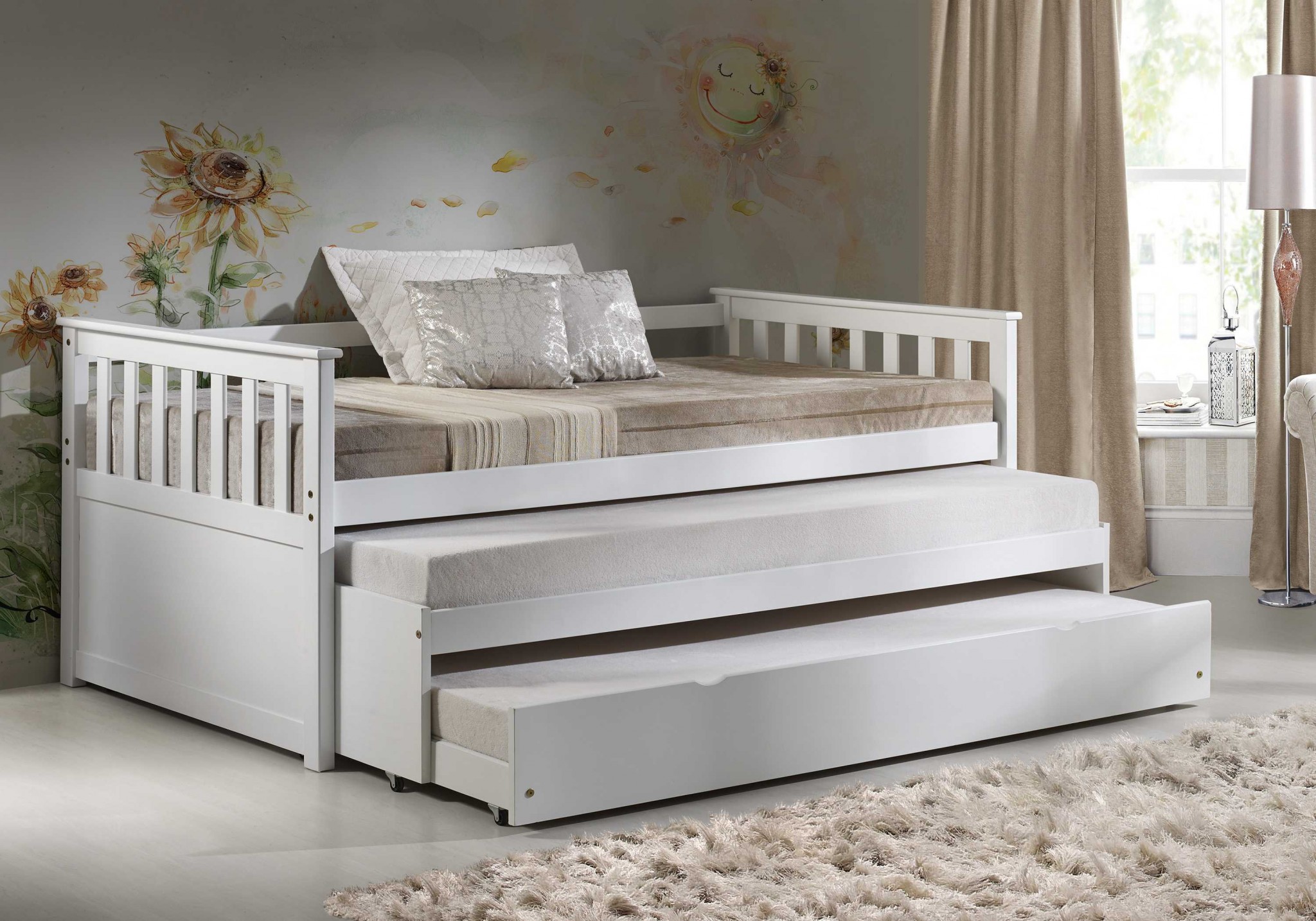 White Wood Casters Daybed - Trundle - Image 2