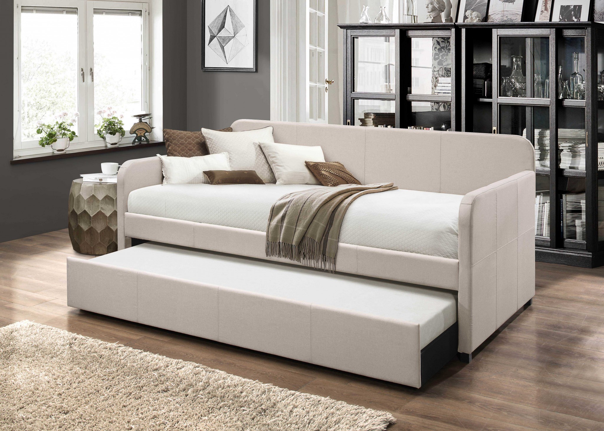 43" X 82" X 37" Fabric Upholstered (Bed) Wood Leg Daybed Trundle (Twin Size) - Image 2