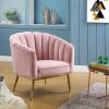 31" X 32" X 34" Pink Velvet Gold Upholstery Wood Accent Chair - Image 2