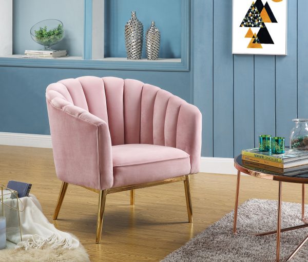 31" X 32" X 34" Pink Velvet Gold Upholstery Wood Accent Chair - Image 2