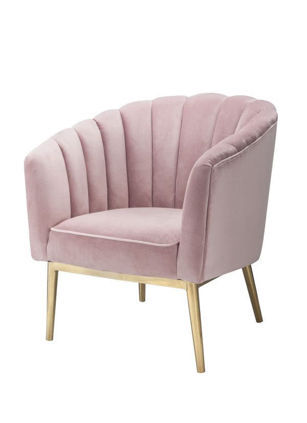 31" X 32" X 34" Pink Velvet Gold Upholstery Wood Accent Chair - Image 3