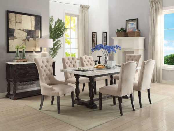 28" X 24" X 43" Beige Linen Weathered Espresso Wood Upholstery Arm Chair (Set-2) - Image 2