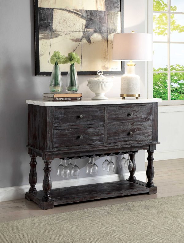 18" X 48" X 36" White Marble Weathered Espresso Wood Server - Image 2