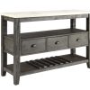 18" X 54" X 36" White Marble Gray Oak Wood Server