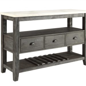18" X 54" X 36" White Marble Gray Oak Wood Server