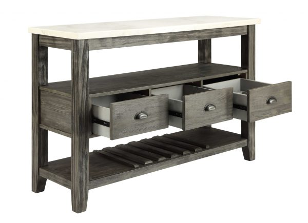18" X 54" X 36" White Marble Gray Oak Wood Server - Image 2