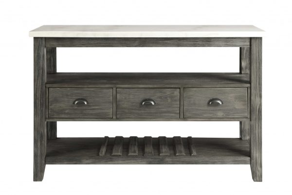 18" X 54" X 36" White Marble Gray Oak Wood Server - Image 3