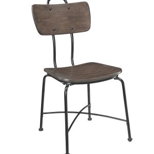 21" X 18" X 37" Walnut Wood and Black Metal Base Side Chair Set of 2
