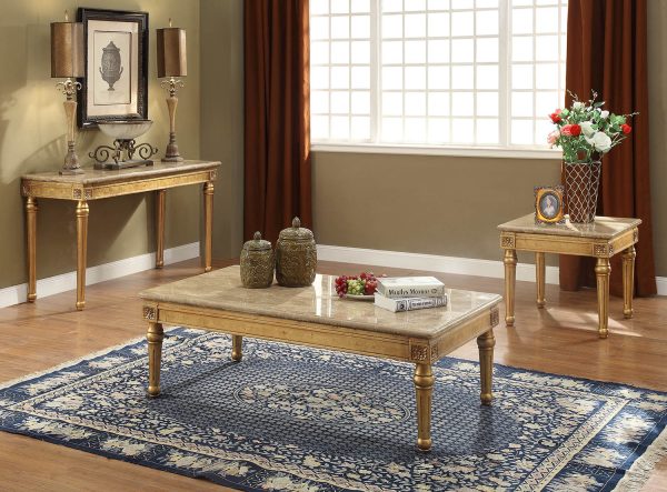 26" X 26" X 24" Marble Antique Gold Wood End Table - Image 2
