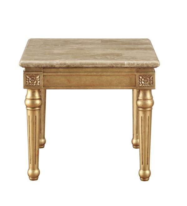 26" X 26" X 24" Marble Antique Gold Wood End Table - Image 3