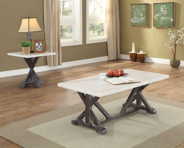 22" X 24" X 23" White Marble Weathered Espresso Wood End Table - Image 2