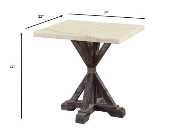 22" X 24" X 23" White Marble Weathered Espresso Wood End Table - Image 3