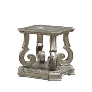 24" X 26" X 25" Antique Champagne Clear Glass Wood Poly-Resin End Table