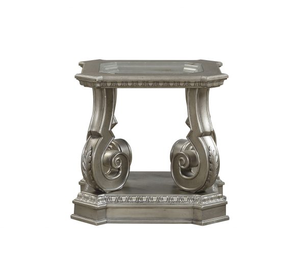 24" X 26" X 25" Antique Champagne Clear Glass Wood Poly-Resin End Table - Image 3