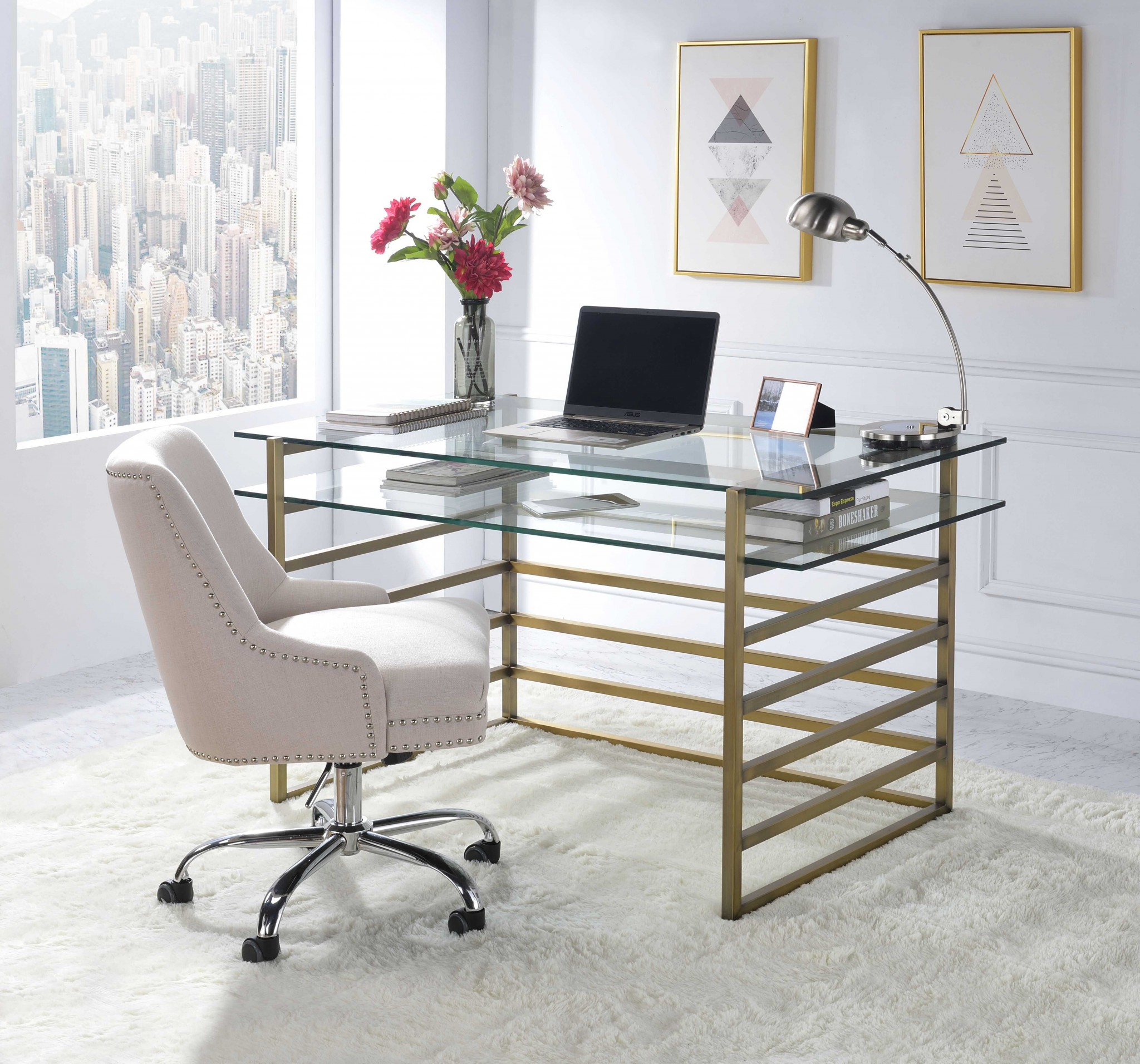 28" Clear Glass Mirrored Rectangular Writing Desk - Image 2