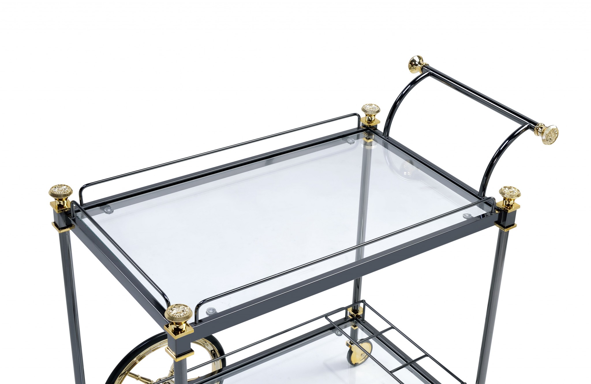 20" X 31" X 31" Black Gold Clear Glass Metal Casters Serving Cart - Image 2