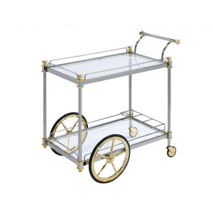 20" X 31" X 31" Silver Gold Clear Glass Metal Casters Serving Cart