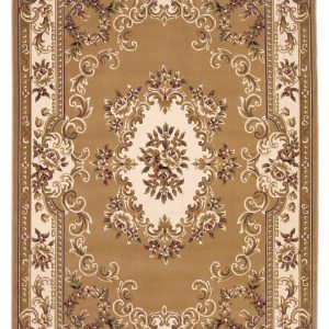8'x11' Beige Ivory Machine Woven Hand Carved Floral Medallion Indoor Area Rug