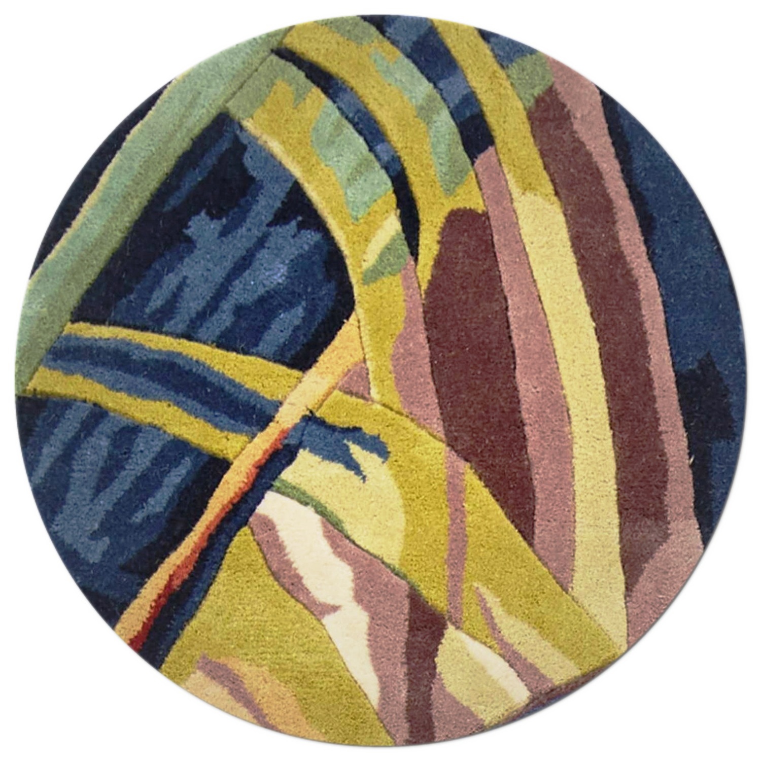 5' Round Wool Ivory or Blue Area Rug