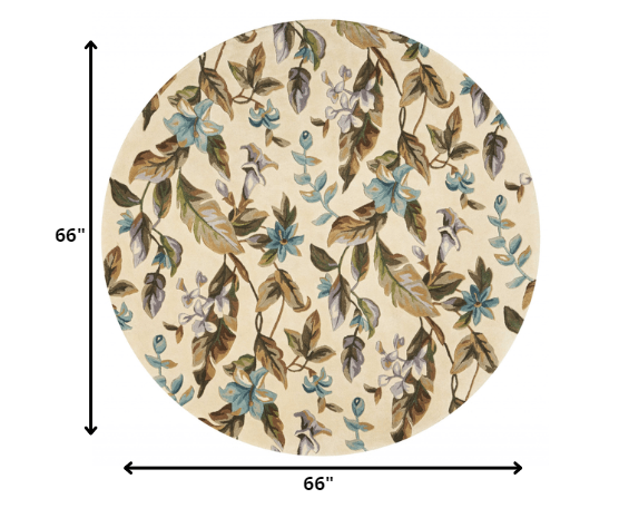 5' Round Wool Ivory or Teal Area Rug - Image 2