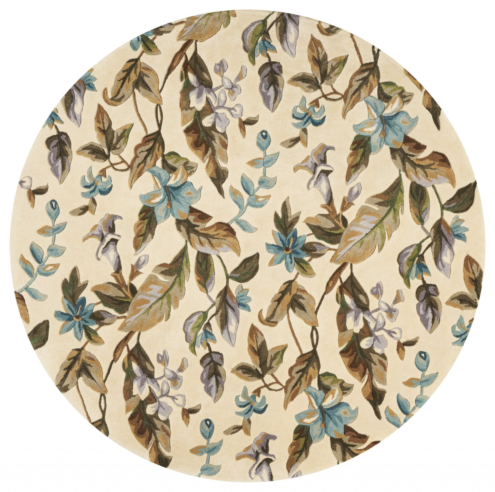 5' Round Wool Ivory or Teal Area Rug - Image 3