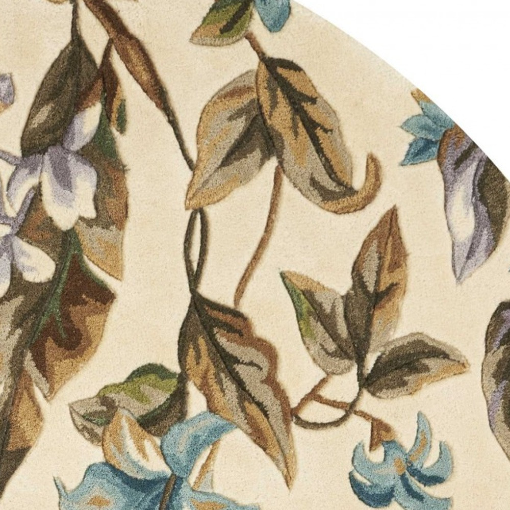 5' Round Wool Ivory or Teal Area Rug - Image 4
