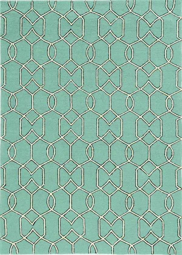 7'x10' Spa Green Hand Hooked UV Treated Trellis Indoor Outdoor Area Rug