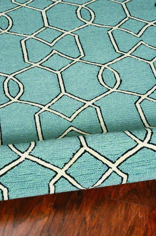 7'x10' Spa Green Hand Hooked UV Treated Trellis Indoor Outdoor Area Rug - Image 5