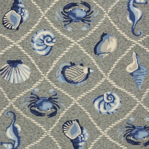 8'x10' Grey Hand Hooked UV Treated Coastal Sea Life Indoor Outdoor Area Rug