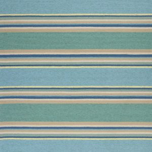 8'x10' Ocean Blue Hand Hooked UV Treated Awning Stripes Indoor Outdoor Area Rug
