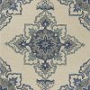 8'x10' Ivory Blue Hand Hooked UV Treated Floral Medallion Indoor Outdoor Area Rug