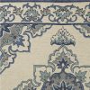 8'x10' Ivory Blue Hand Hooked UV Treated Floral Medallion Indoor Outdoor Area Rug - Image 4