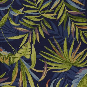 8'x10' Ink Blue Hand Hooked UV Treated Oversized Tropical Leaves Indoor Outdoor Area Rug