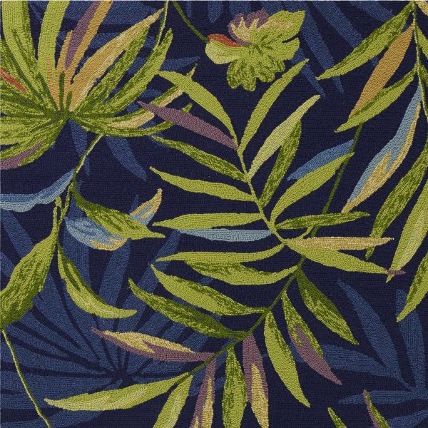 8'x10' Ink Blue Hand Hooked UV Treated Oversized Tropical Leaves Indoor Outdoor Area Rug - Image 3