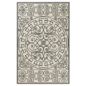 8'x10' Ivory Grey Hand Woven UV Treated Greek Key Medallion Indoor Outdoor Area Rug