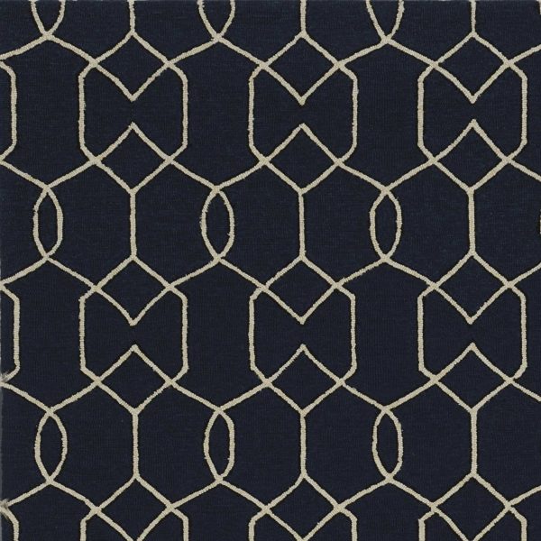 8'x11' Navy Blue Hand Hooked UV Treated Trellis Indoor Outdoor Area Rug - Image 3