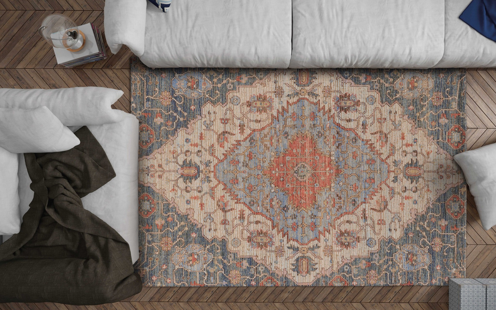 5' x 7' Blue or Red Vintage Diamond Jute Area Rug - Image 2