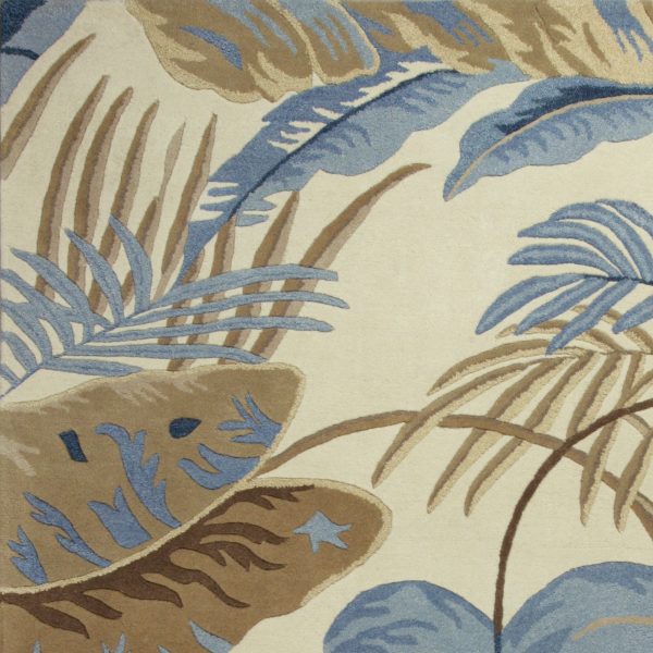 3'x5' Ivory Blue Hand Tufted Tropical Leaves Indoor Area Rug - Image 3