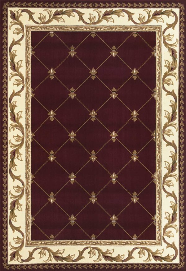 5' x 8' Red Fleur de Lis Diamond Bordered Indoor Area Rug